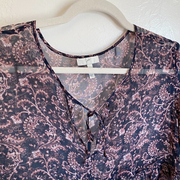 Joie Sheer Purple Floral Silk Long Sleeve Peasant Top Size Medium - Picture 3 of 6